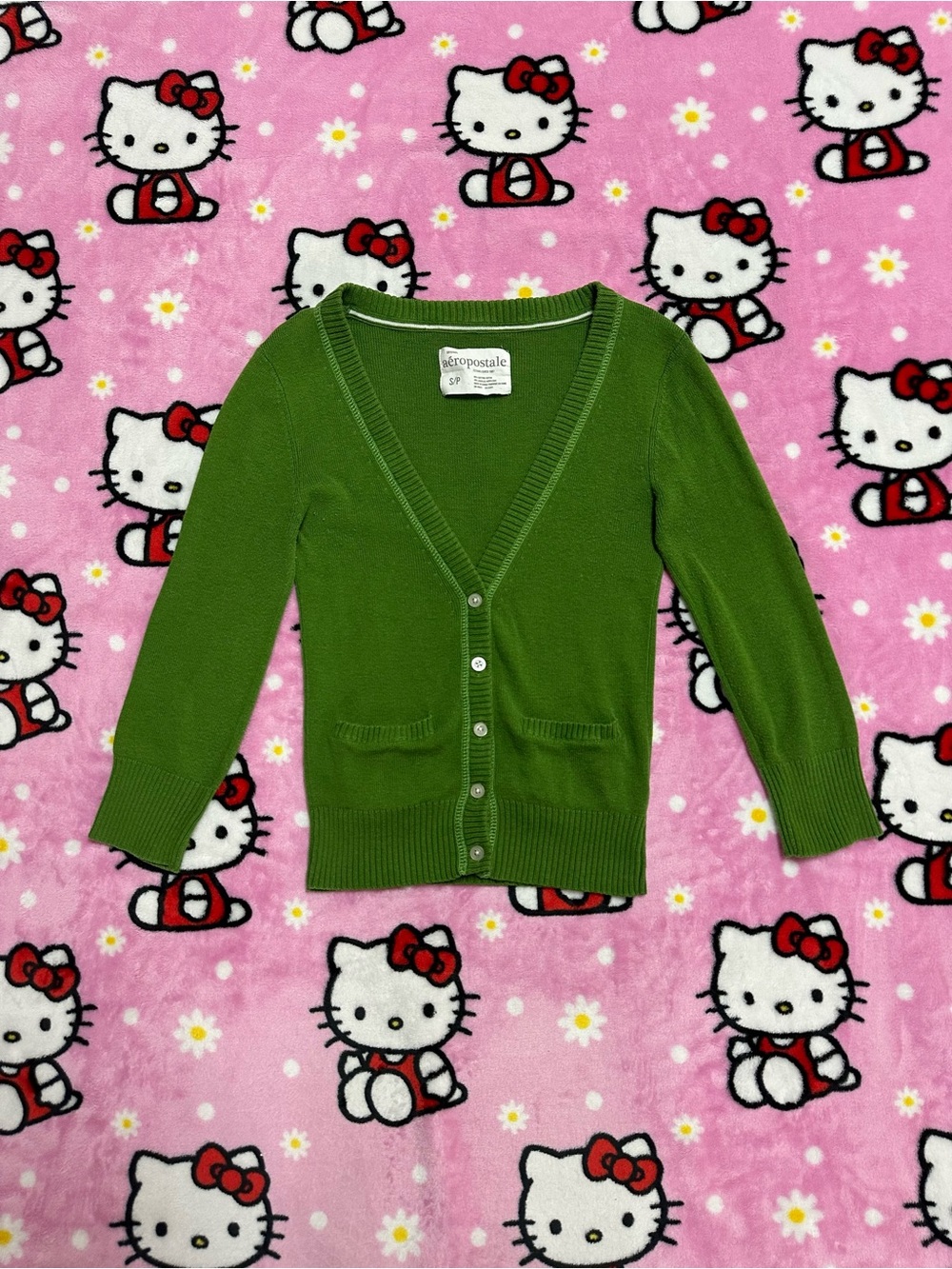 Aeropostale Green Button-Up V-Neck Cardigan